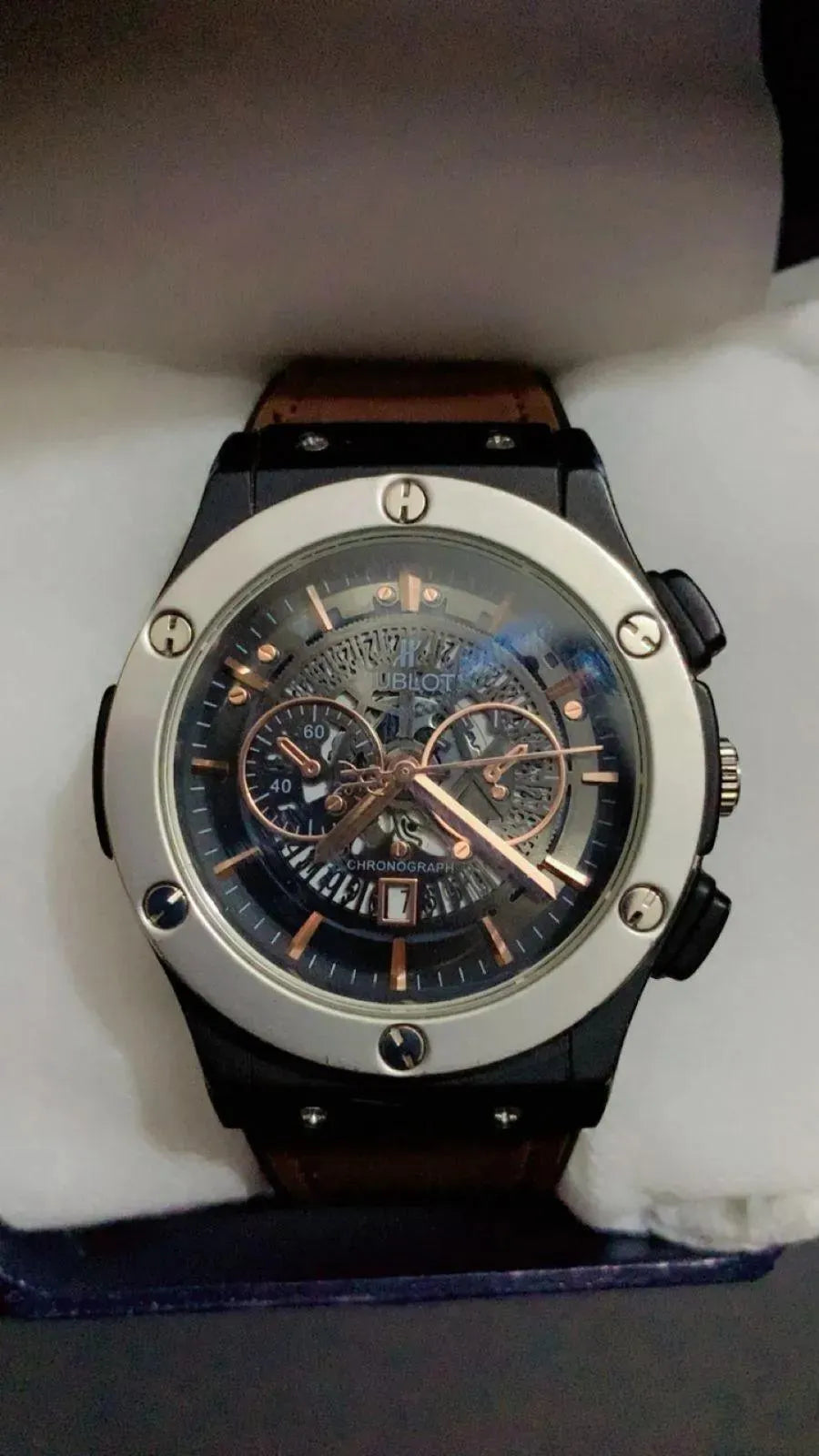 Luxury Chronograph Watch for Men | Elegant Leather Band Timepiece