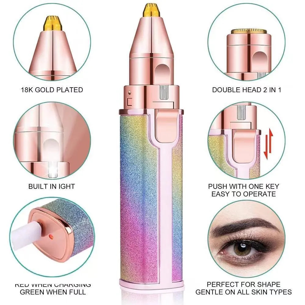2-in-1 Electric Eyebrow Trimmer & Facial Hair Remover for Women | Portable Rechargeable Shaver