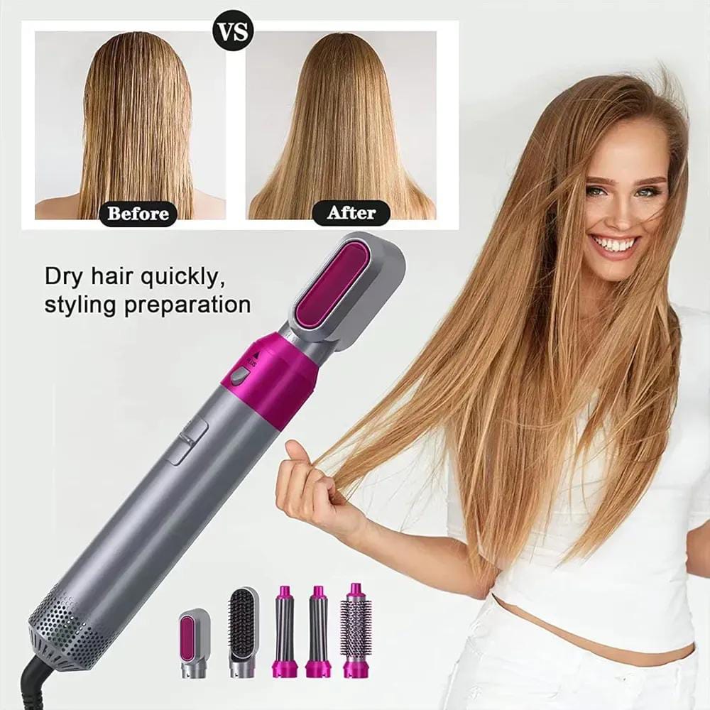 5-in-1 Hot Air Styler & Hair Dryer Brush | Multi-Function Hair Curler, Straightener & Volumizer | Salon Styling Tool