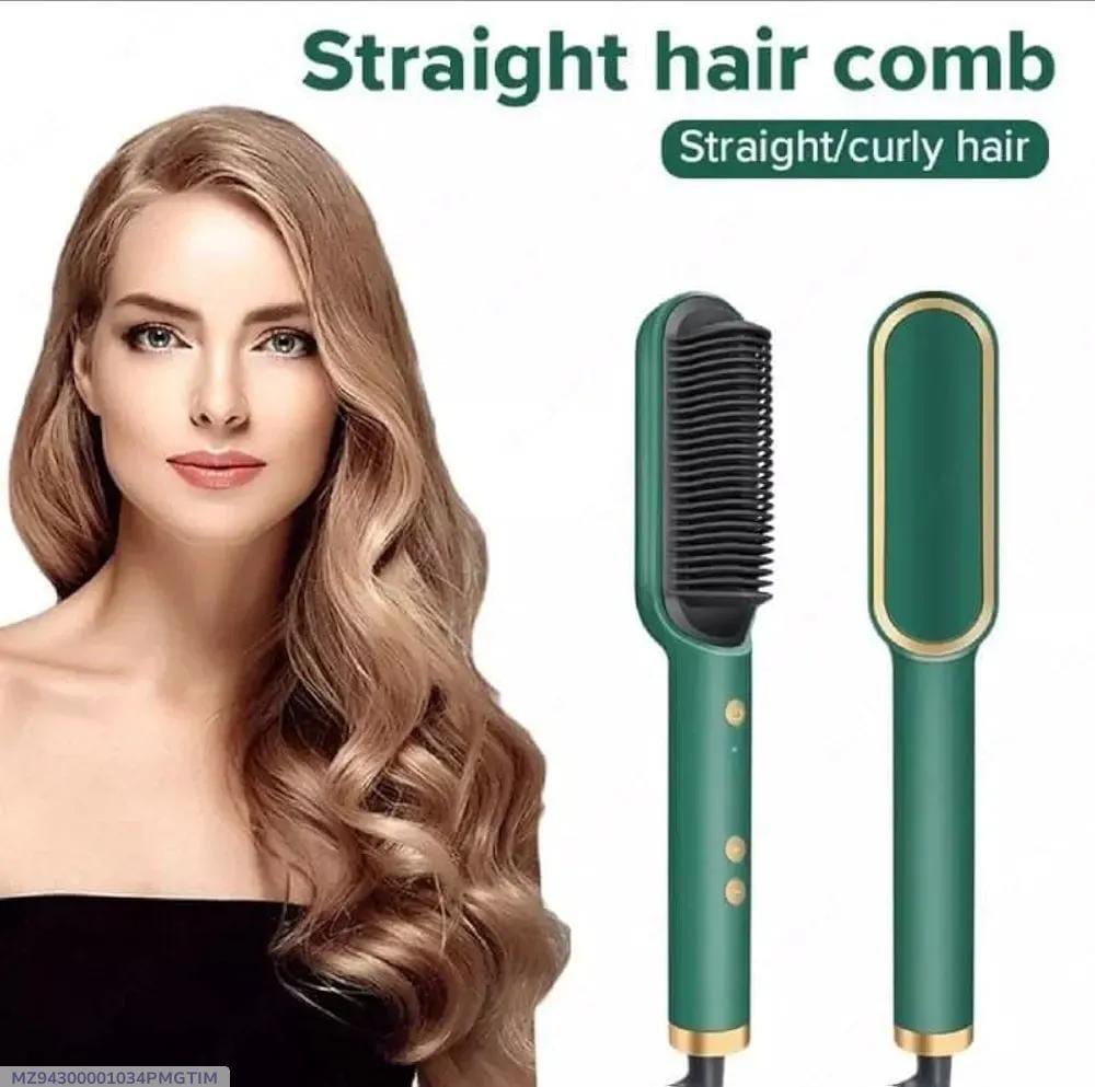 2-in-1 Hair Straightener Brush | Electric Hot Comb for Straight & Curly Hair | Fast Heating Hair Styling Brush