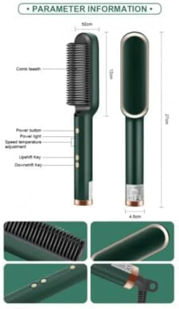 2-in-1 Hair Straightener Brush | Electric Hot Comb for Straight & Curly Hair | Fast Heating Hair Styling Brush