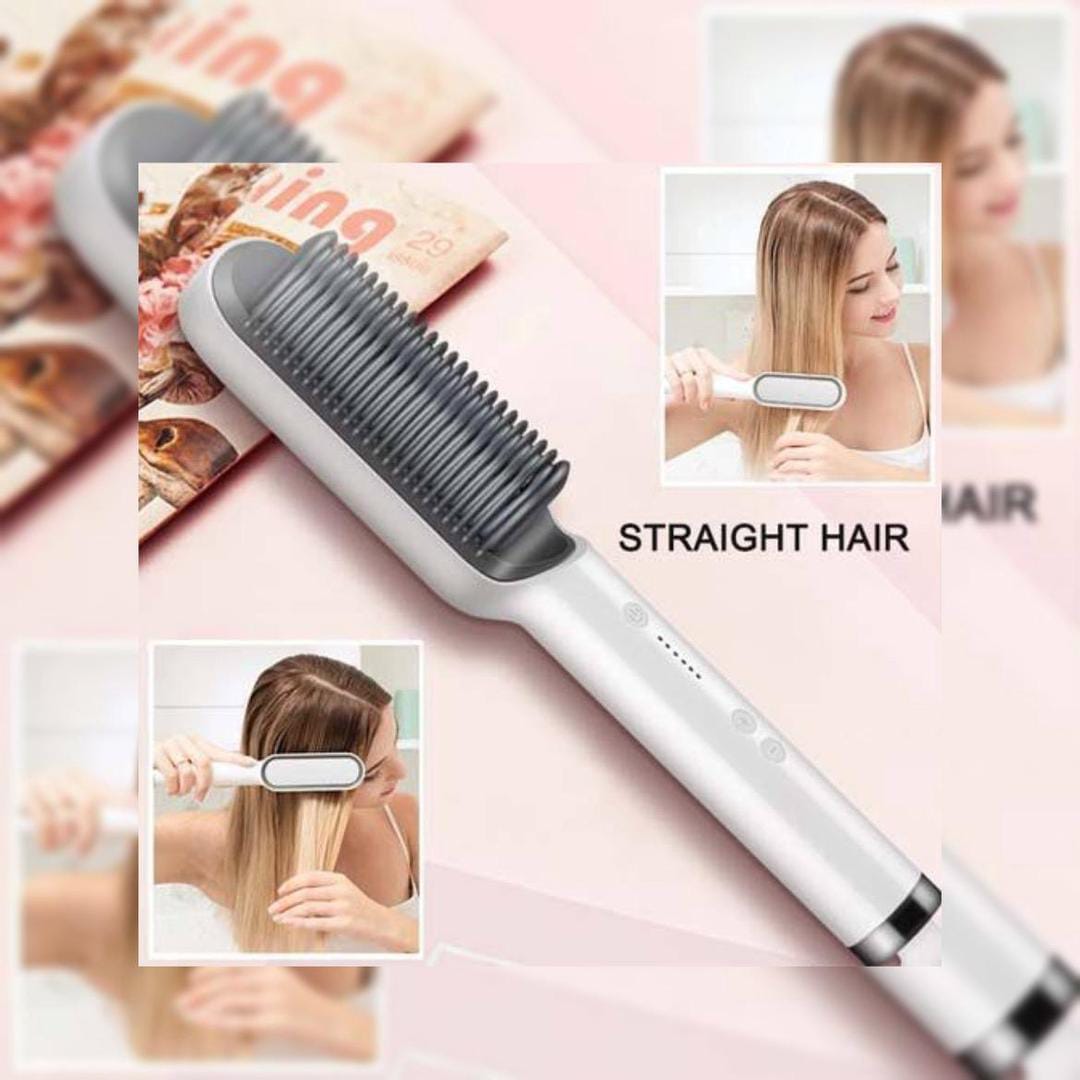 2-in-1 Hair Straightener Brush | Electric Hot Comb for Straight & Curly Hair | Fast Heating Hair Styling Brush