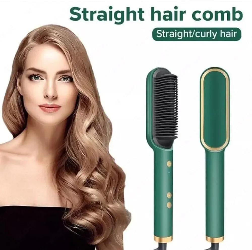 2-in-1 Hair Straightener Brush | Electric Hot Comb for Straight & Curly Hair | Fast Heating Hair Styling Brush
