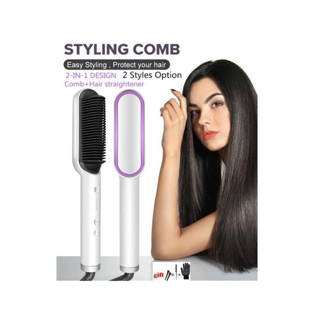 2-in-1 Hair Straightener Brush | Electric Hot Comb for Straight & Curly Hair | Fast Heating Hair Styling Brush