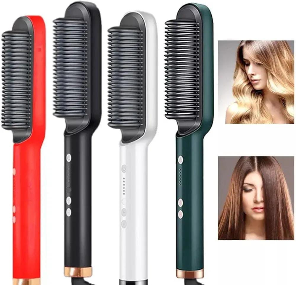 2-in-1 Hair Straightener Brush | Electric Hot Comb for Straight & Curly Hair | Fast Heating Hair Styling Brush